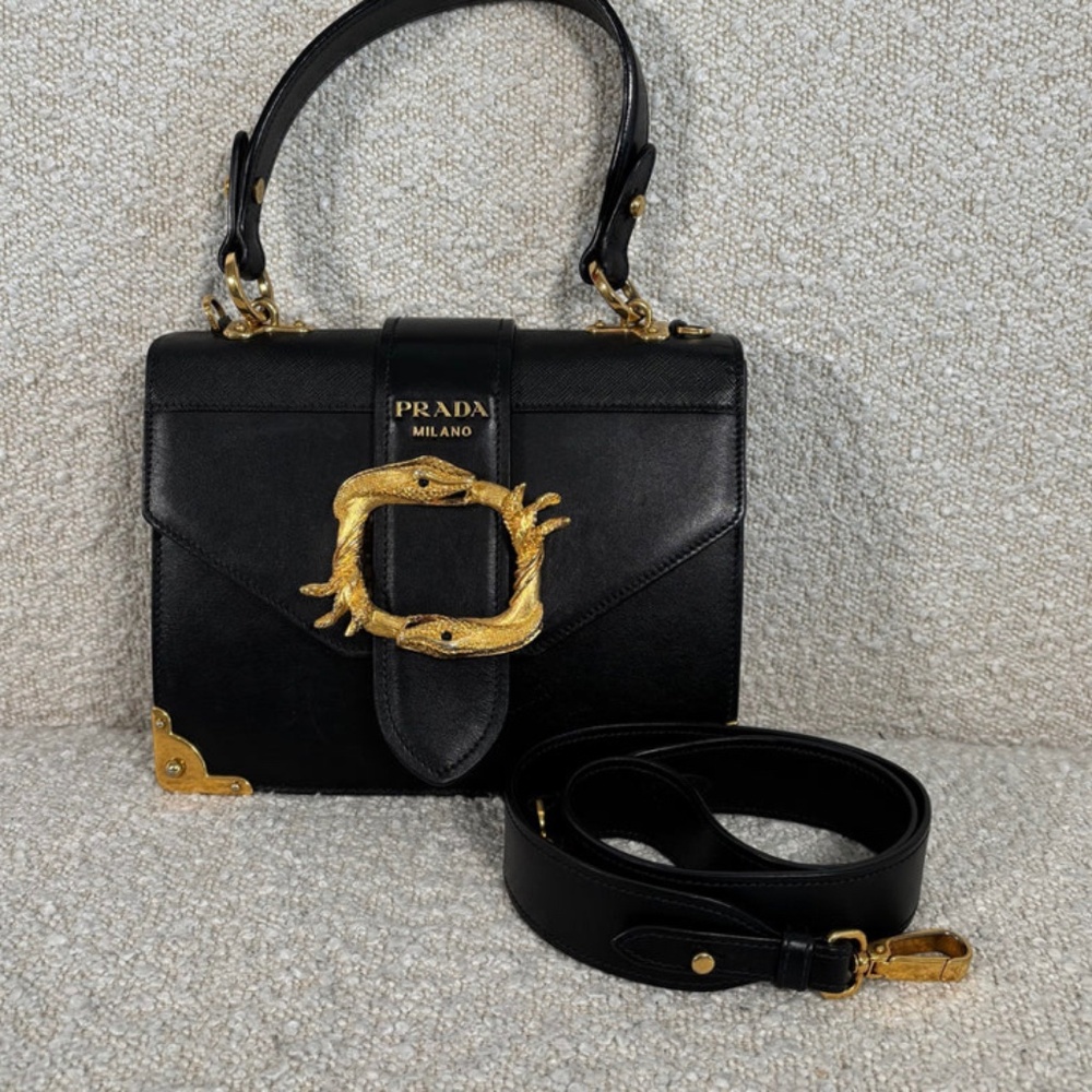 Authentic Pre-Owned Prada Black Leather Animalier Cahier Crossbody Bag